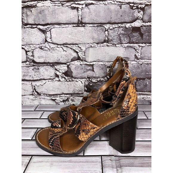 Franco Sarto Dandelion Snake Print Ankle Strappy Brown Leather Heels Women Sz 6M - Picture 6 of 16